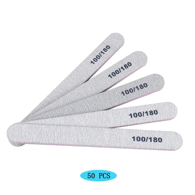 50Pcs/Lot Grey Sandpaper Nail File 100/180 Double Sided Buffer Block Polisher Pedicure Manicure Nail Art Files Nails Accesorios