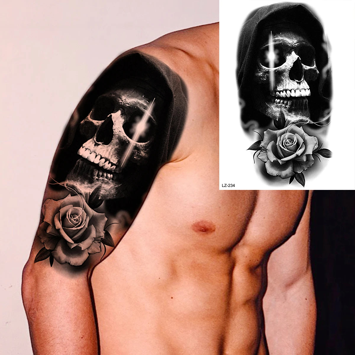 Black Rose Flower Sexy Temporary Tattoos For Women Adult Thigh Peony Skull Realistic Fake Tattoo Sexy Washable Tatoos Sticker