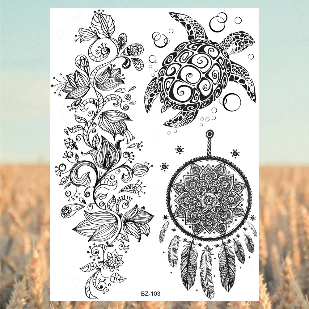 Black Rose Flower Sexy Temporary Tattoos For Women Adult Thigh Peony Skull Realistic Fake Tattoo Sexy Washable Tatoos Sticker