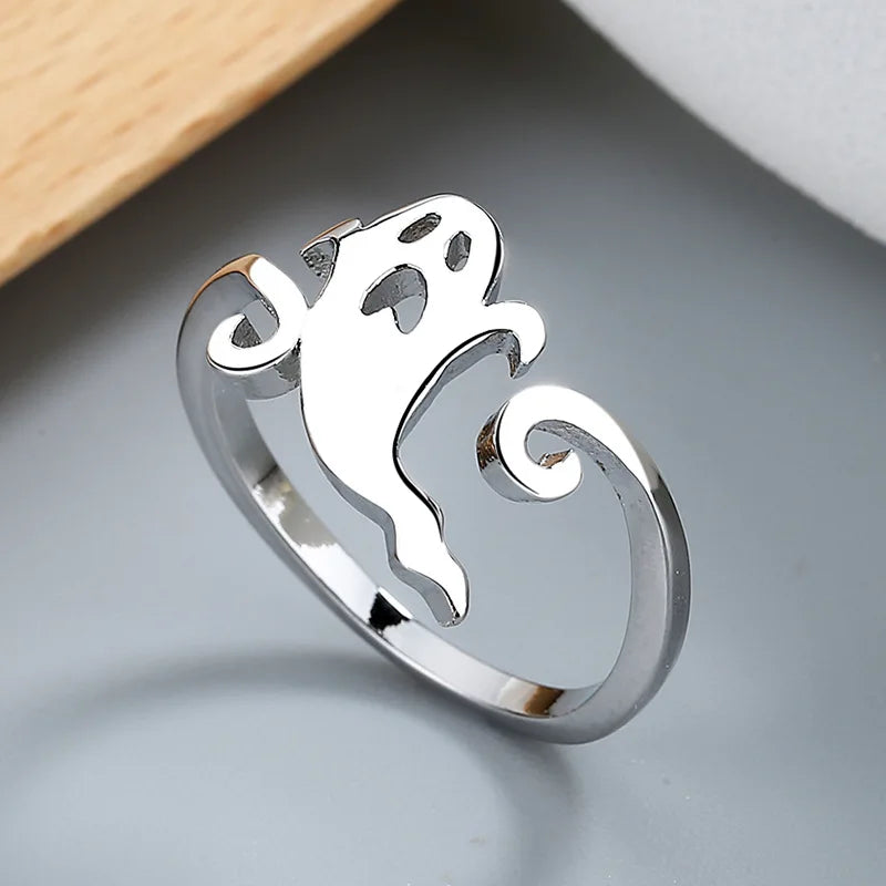 New Fashion Halloween Witch Hat Broom Broom Mop Pumpkin Lantern Hollow Simple Ring Girl Jewelry Hot Sale