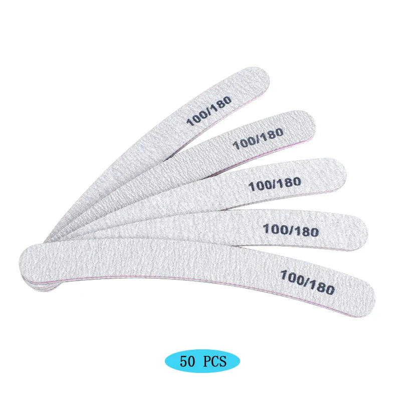 50Pcs/Lot Grey Sandpaper Nail File 100/180 Double Sided Buffer Block Polisher Pedicure Manicure Nail Art Files Nails Accesorios