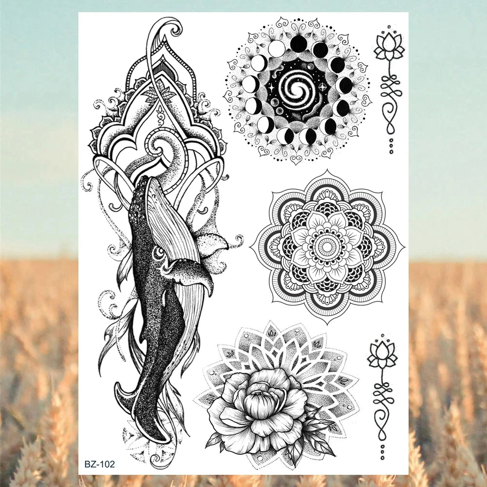 Black Rose Flower Sexy Temporary Tattoos For Women Adult Thigh Peony Skull Realistic Fake Tattoo Sexy Washable Tatoos Sticker