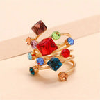 Exaggerated Luxury Vintage Geometric Rhinestone Opening Ring Knuckle Finger Antique Rings for Women Punk Statement Jewelry Gift
