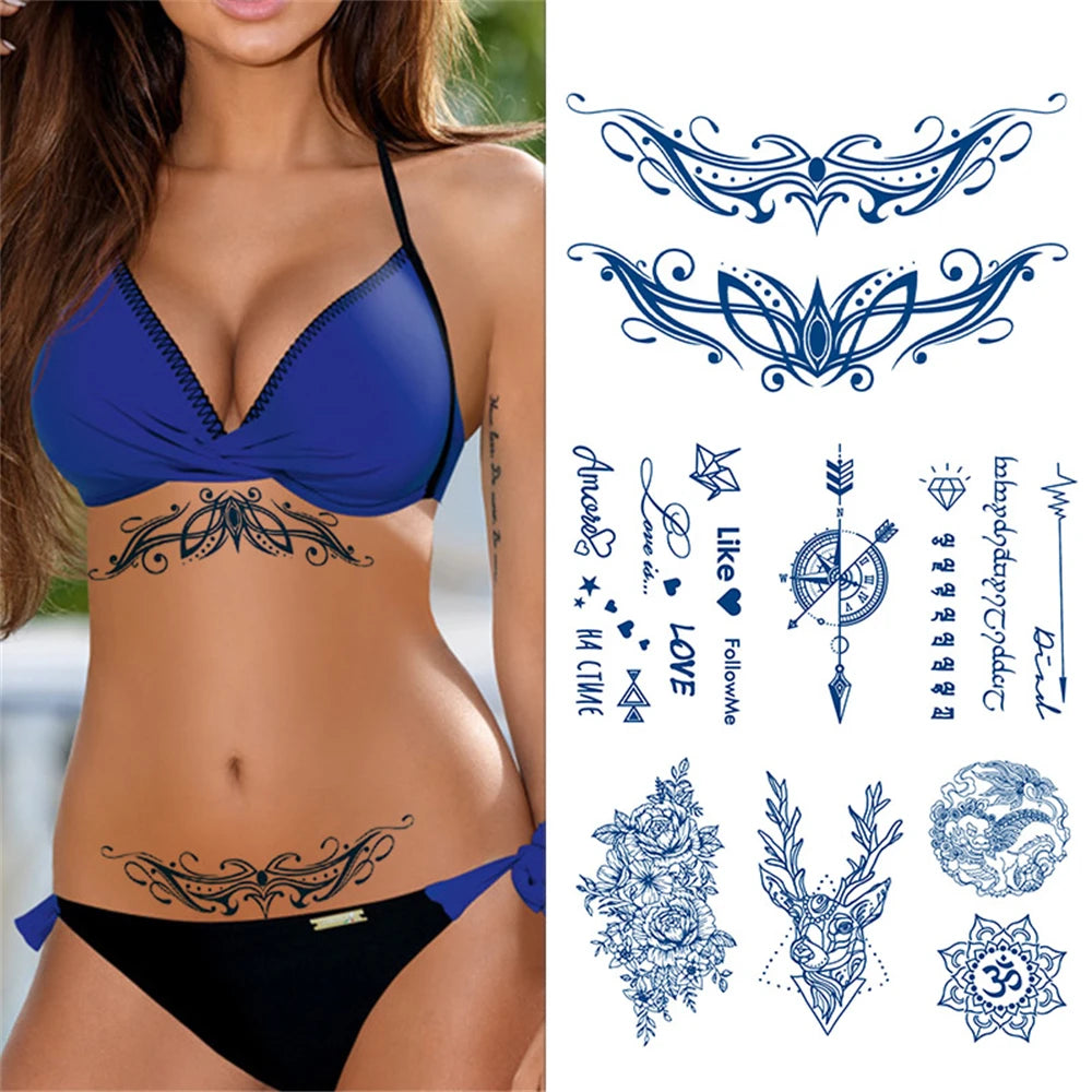 Waterproof Temporary Tattoos Juice Full Arm Fake Totem Tiger Dragon Tattoo Sticker Realistic Transfer Tattoos For Men Women Art