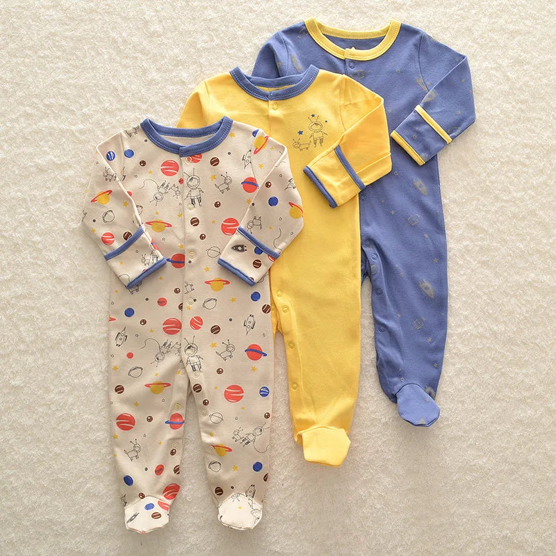 Brand Newborn Babies Clothes Infant Baby Boys Girls Romper Cotton Long Sleeve Pajamas Jumpsuit Toddler Clothes Outfits 3Pcs/Lot