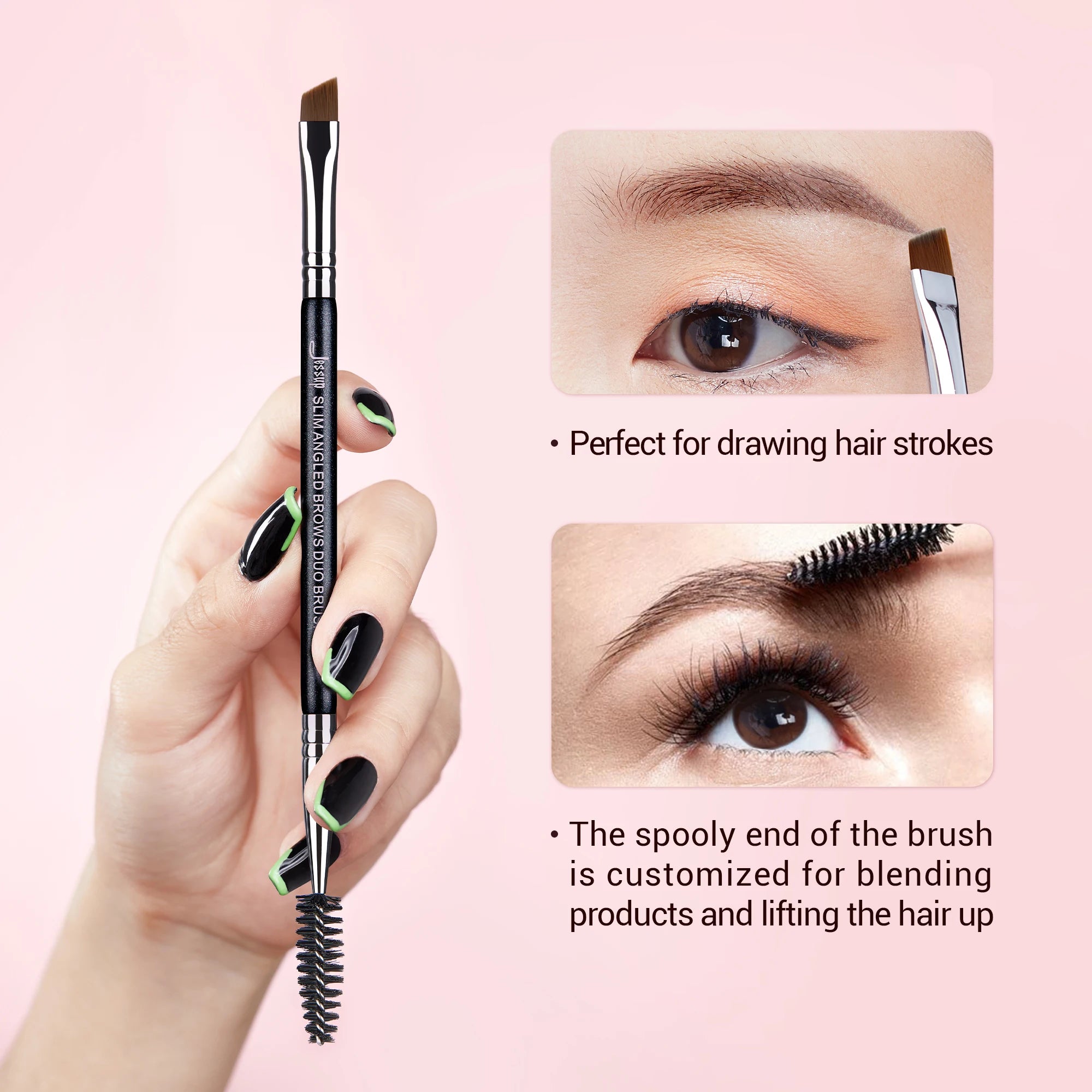 Jessup Eyebrow Makeup Brush Dual-head Eyebrow Eyelash Brushes Eye Make Up Cosmetics Beauty Tools Synthetic Hair Wood Handle