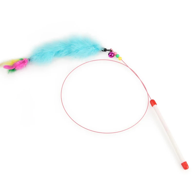 Steel Wire Teasing Cat Stick Long Fish Mouse Ball Feather with Bell Pet Toys Interactive Funny Cat Toy Wand