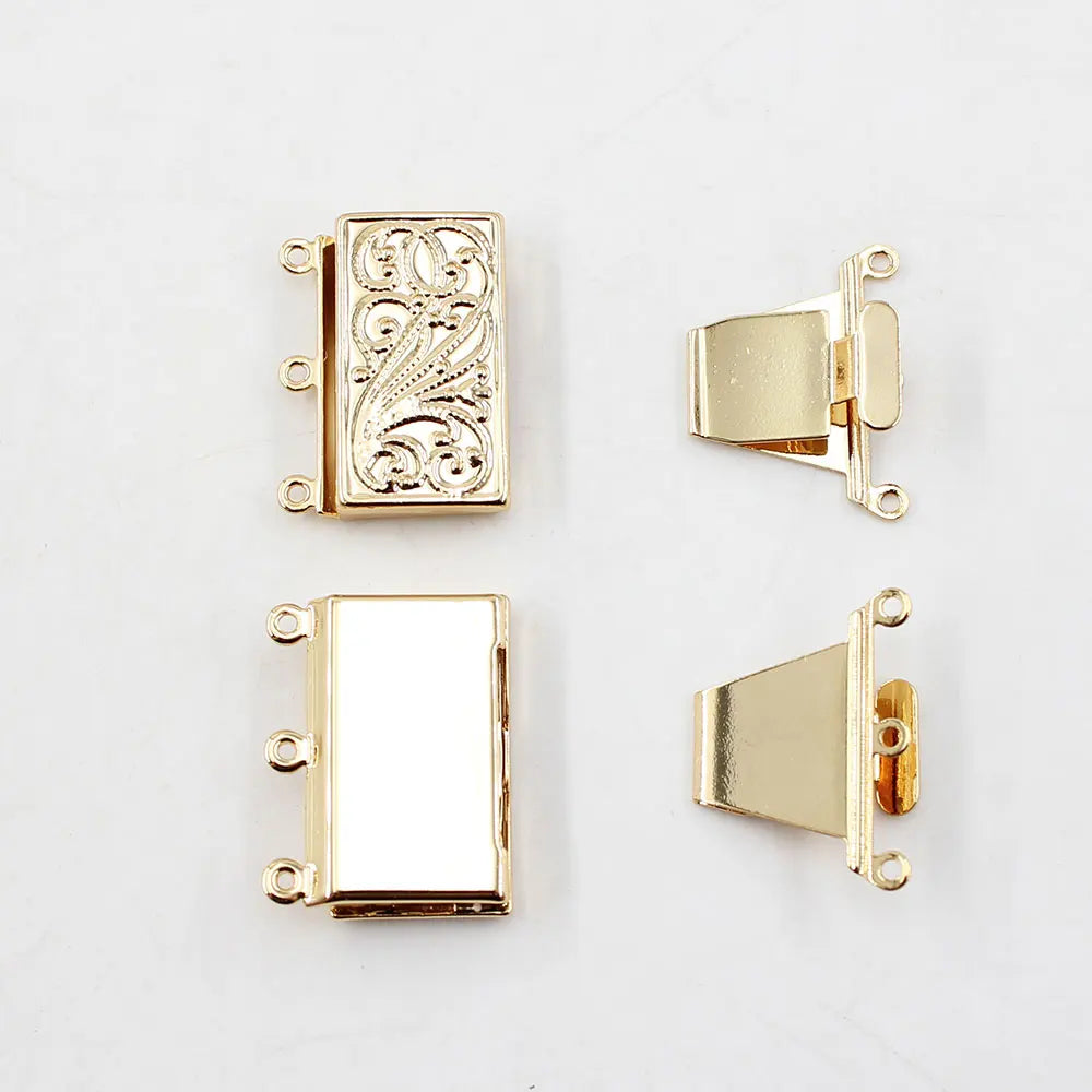 APDGG 5 Pcs Jewelry Findings 3 Strands Rectangle Clasps Gold Plated For Pearl Bracelets Necklaces Making DIY Craft Accessories