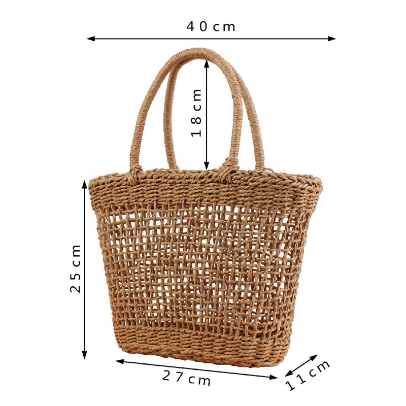 Handmade Women's Handbag Bohemian Hollow Straw Bag Summer Weaving Beach Bags Female Top-handle Tote Fashion Net Bag Mesh Basket