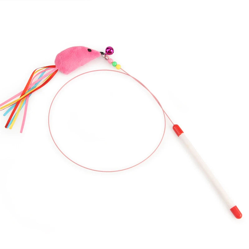 Steel Wire Teasing Cat Stick Long Fish Mouse Ball Feather with Bell Pet Toys Interactive Funny Cat Toy Wand