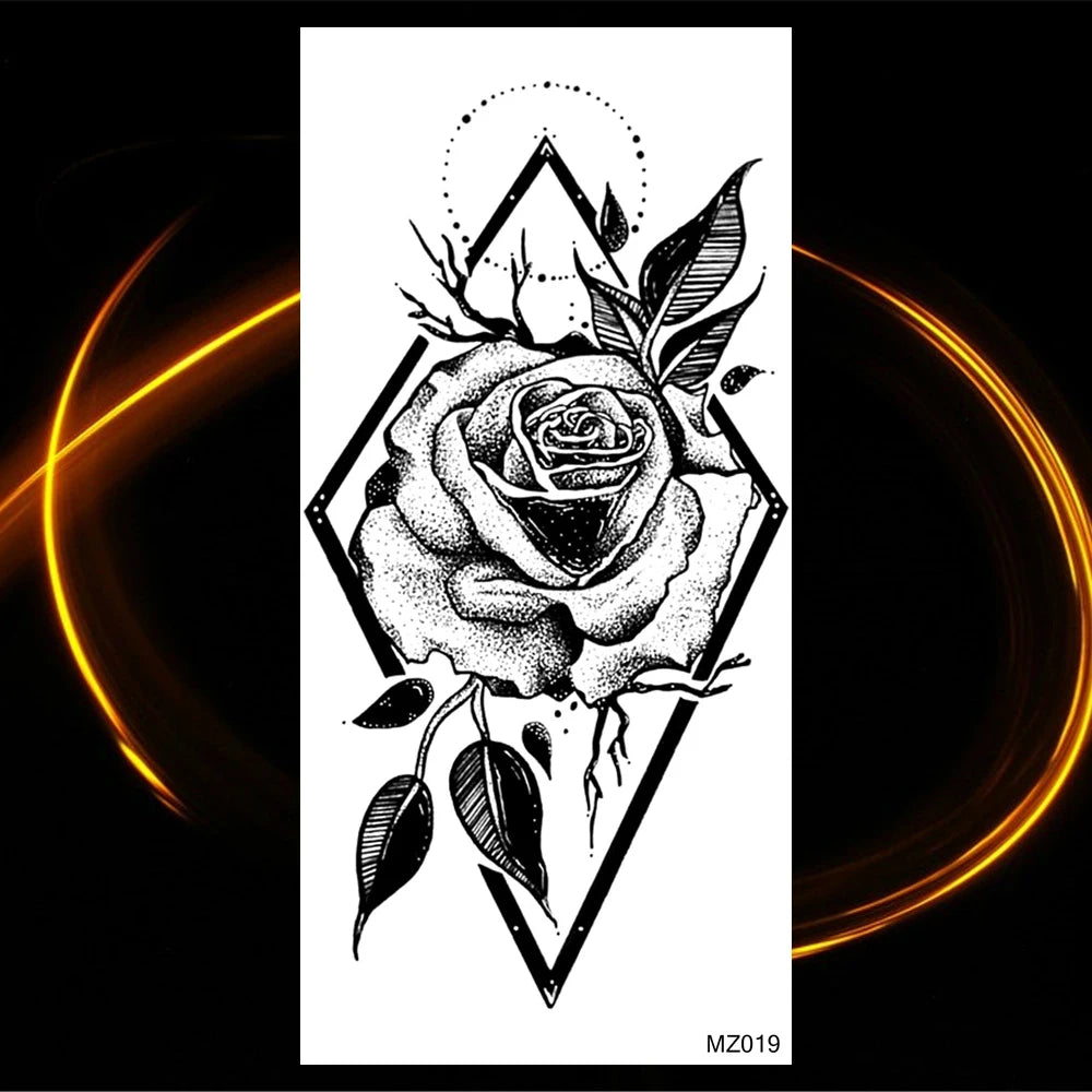 Black Realistic Rose Flower Temporary Tattoos For Women Adult Girl Peony Realistic Fake Tattoowashable Half Sleeve Tatoos Decal
