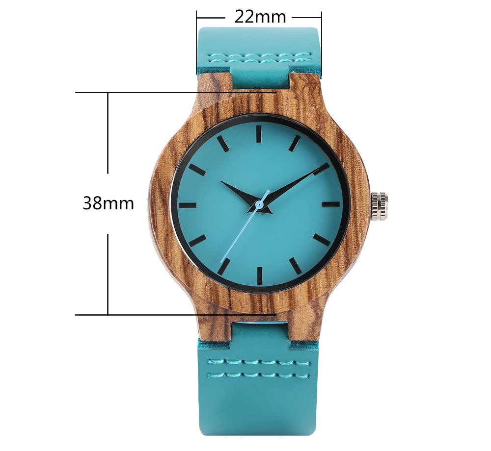 Luxury Royal Blue Quartz Wooden Wristwatch Genuine Leather Strap Valentine's Day Gifts for Men Women