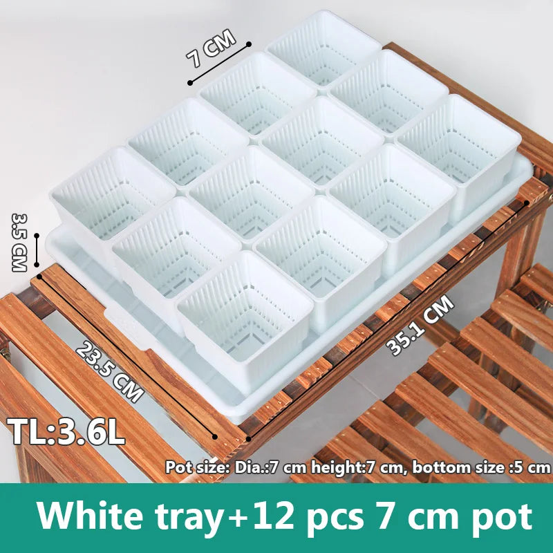 Meshpot Square Plastic Succulents Planter Pots With Tray Set,Nursery Pot Cactus Plant Pot Garden Pot