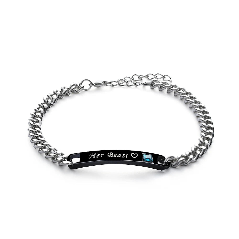 1PC Fashion Stainless Steel Couple Bracelets Men and Women Love Bangle His Queen Her King Crystal Crown Jewelry Valentine Gift