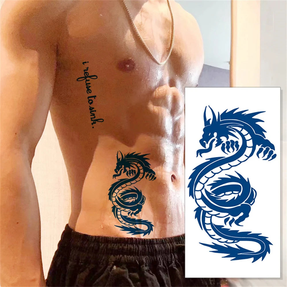 Waterproof Temporary Tattoos Juice Full Arm Fake Totem Tiger Dragon Tattoo Sticker Realistic Transfer Tattoos For Men Women Art