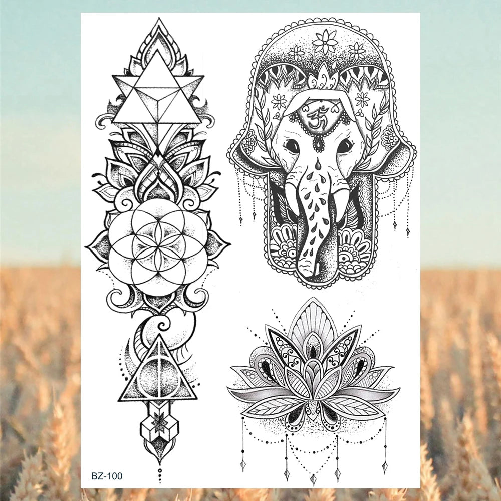 Black Rose Flower Sexy Temporary Tattoos For Women Adult Thigh Peony Skull Realistic Fake Tattoo Sexy Washable Tatoos Sticker