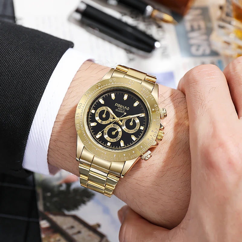 2024 New Fashion Stainless Steel men quartz wristwatches Gold Sliver Luxury Brand Top Quality Men Quartz Watch Relogio Masculino