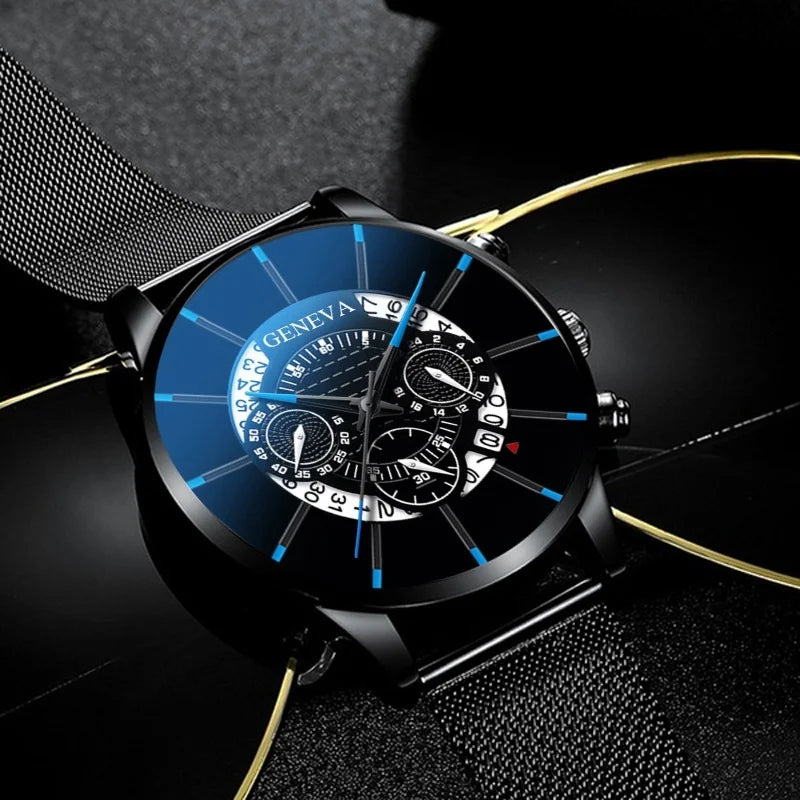 New Geneva Watch Men Watches Stainless Steel Calendar Quartz Wristwatches Men Sports Watches Reloj Hombre Relogio Masculino