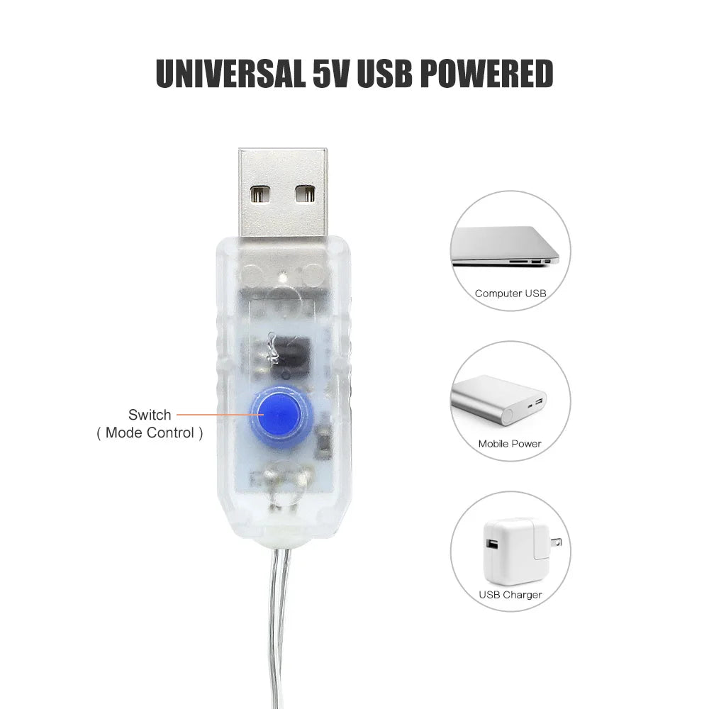 3MX2M LED Waterproof Remote-control 8 Modes Fairy Lights USB Powered LED Curtain Romantic Christmas Wedding Home Illumination