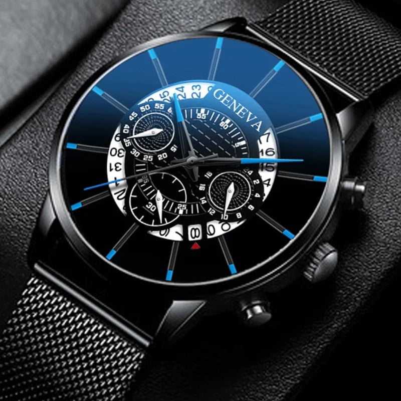 New Geneva Watch Men Watches Stainless Steel Calendar Quartz Wristwatches Men Sports Watches Reloj Hombre Relogio Masculino