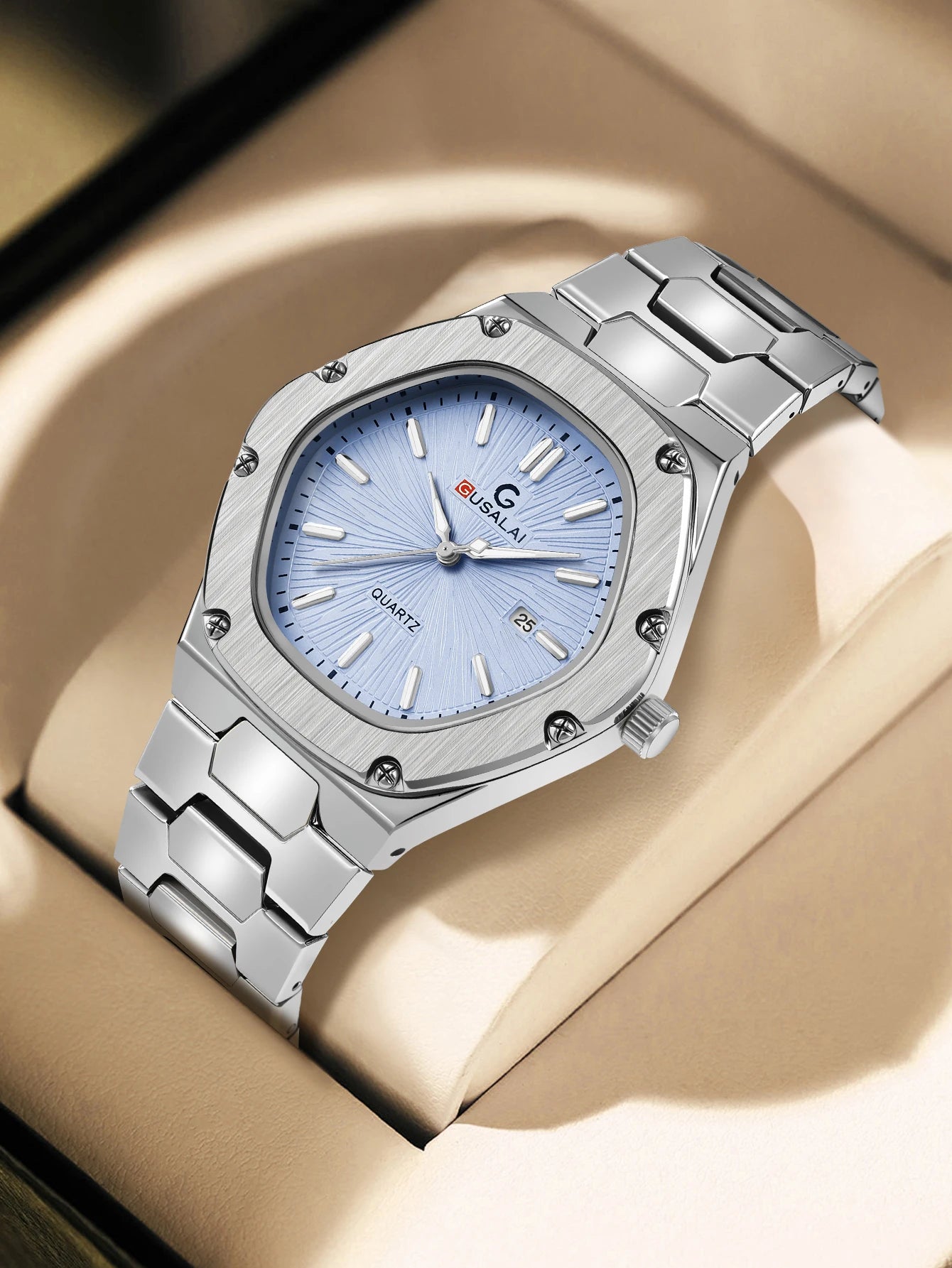 Luxury Men's Quartz Watch, Stainless Steel Strap Wristwatch with Date Calendar, Perfect Christmas Gift for Men & Boys