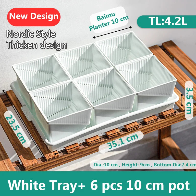 Meshpot Square Plastic Succulents Planter Pots With Tray Set,Nursery Pot Cactus Plant Pot Garden Pot