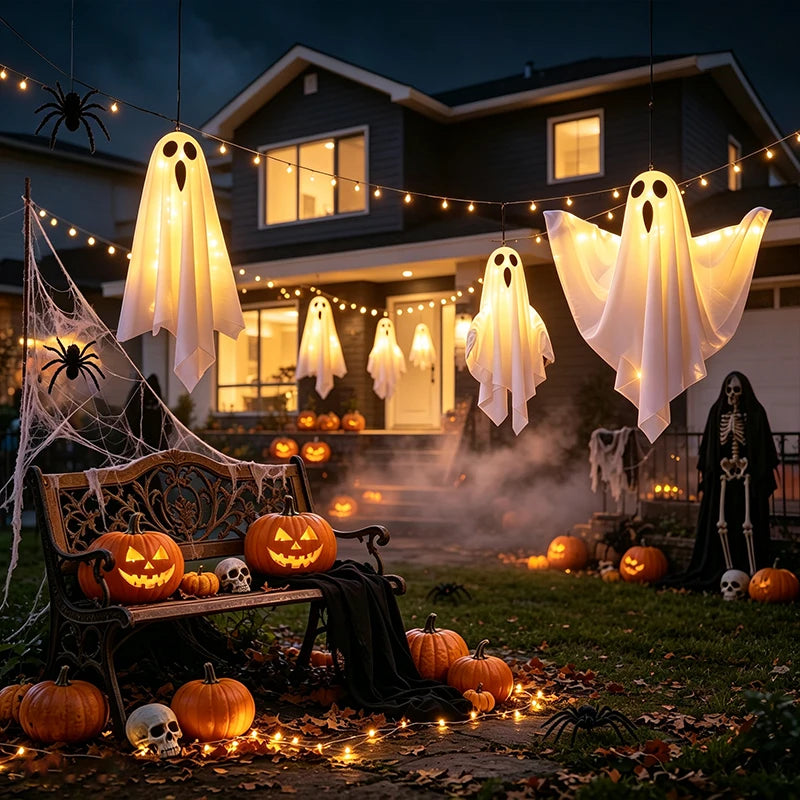 Halloween Decor Hanging Ghost Lamp LED Lighted Ghost Hanging Decor Halloween Party Favor Gift for Home Garden Decor