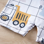 IURNXB Baby Romper Infant's Engineering Car Print Faux Two-piece Bodysuit Casual Short Sleeve Onesie Newborn Clothing 0-18M