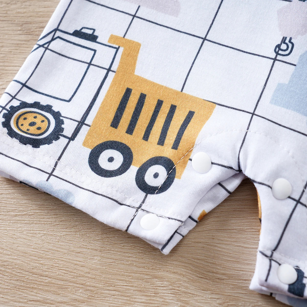 IURNXB Baby Romper Infant's Engineering Car Print Faux Two-piece Bodysuit Casual Short Sleeve Onesie Newborn Clothing 0-18M