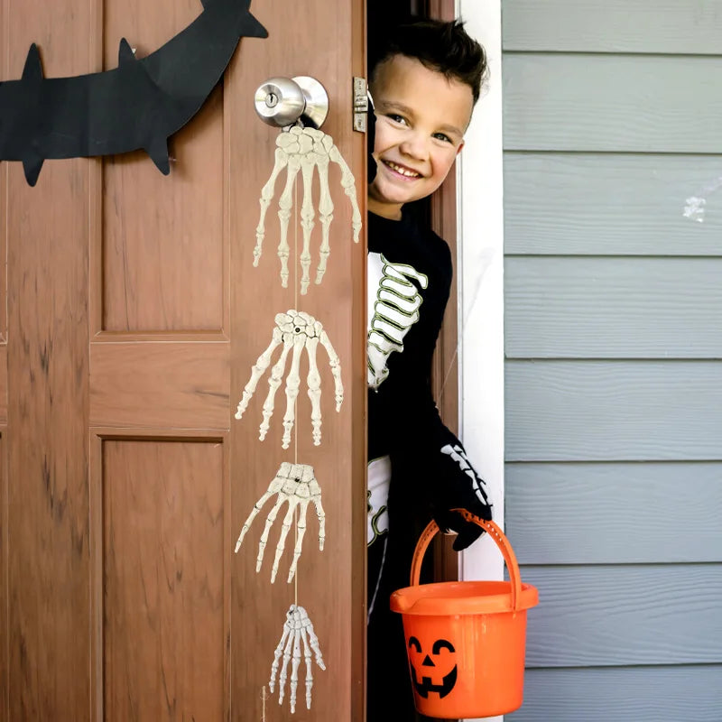 1 Pairs Halloween Skull Hand Plastic Fake Skeleton Bone Horror Props For Halloween Birthday Party Home Haunted House Decoration