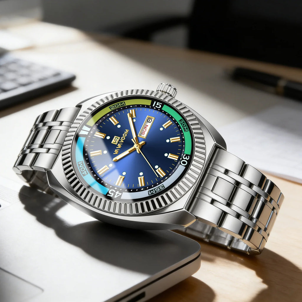 New Gear Ring Steel Strip Watch For Men Doubles Calendar Night light Large Dial Waterproof Male Fashion Quartz Clock Watches