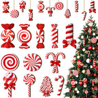 24/36Pcs Wood Peppermint Candy Cane Ornaments with Jute Rope - Red & White Swirl Suitable for Christmas Tree Decorations,Holiday