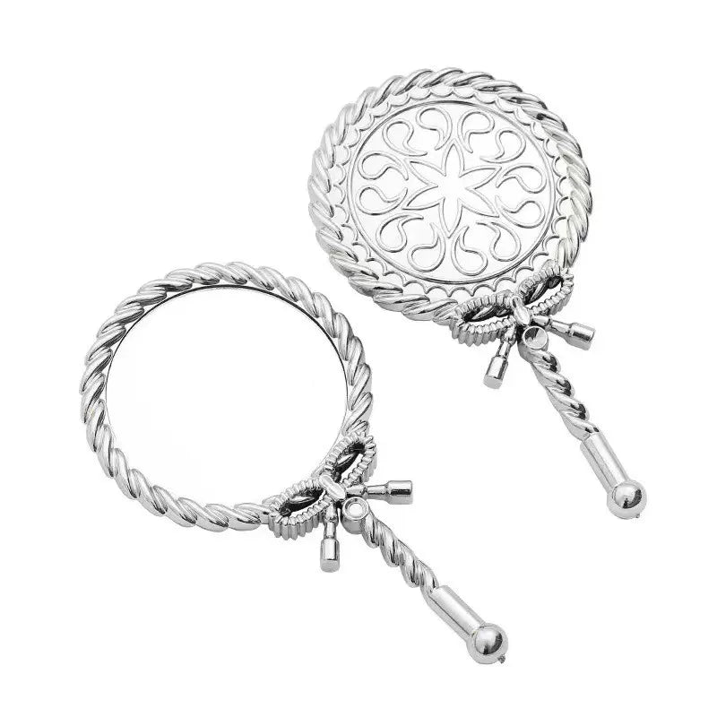 Vintage Handheld Makeup Mirror Round Portable European Twisted Rope Vanity Mirror for Dressing Room Travel Home Decor
