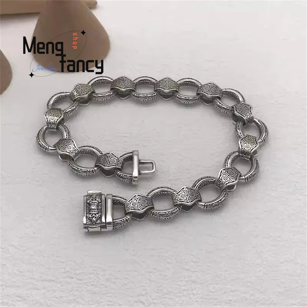 New Bracelet Is Exquisitely Carved With A Vajra Clasp, Featuring A Unique Retro, Powerful, Fashionable And High-End Look Luxury