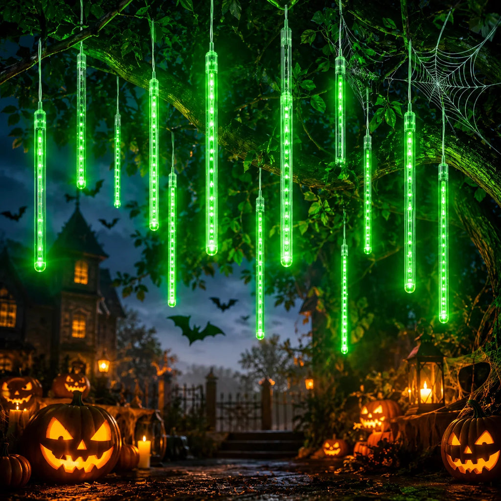 Solar Meteor Shower Lights 8-Tube 200LED Falling Rain String Lights Solar Powered for Tree Eaves Patio Fence Christmas Decor
