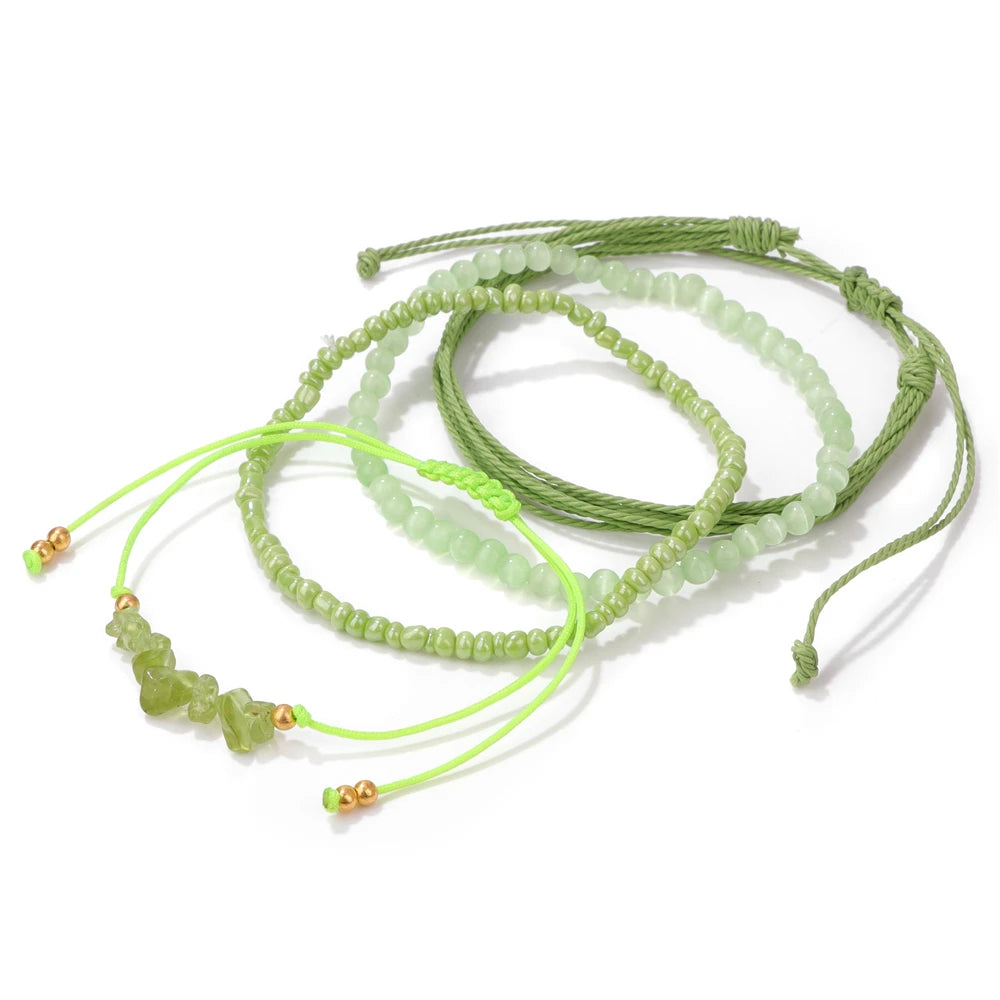 4pcs/Set Colorful Minimalism Small Beads Bracelet Green Pink Purple Orange Summer Beach Gathering Women Girl Party Gifts Jewelry