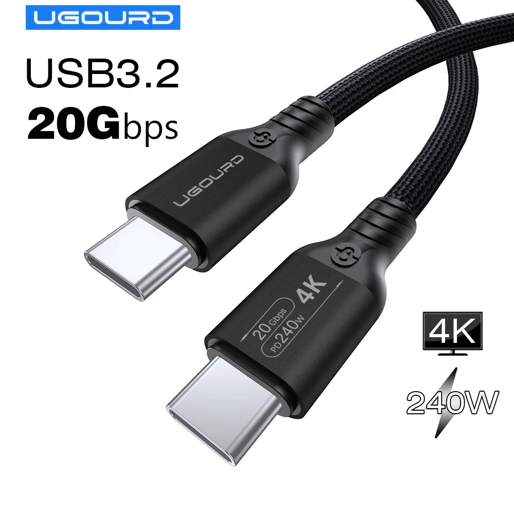 Full function 20Gbps Type C Cable USB3.2 gen2 *2 USB C 20G Data Transfer Cord USB 3 240W Fast Charge Cable 4K For Hub 0.2m 3m 5m
