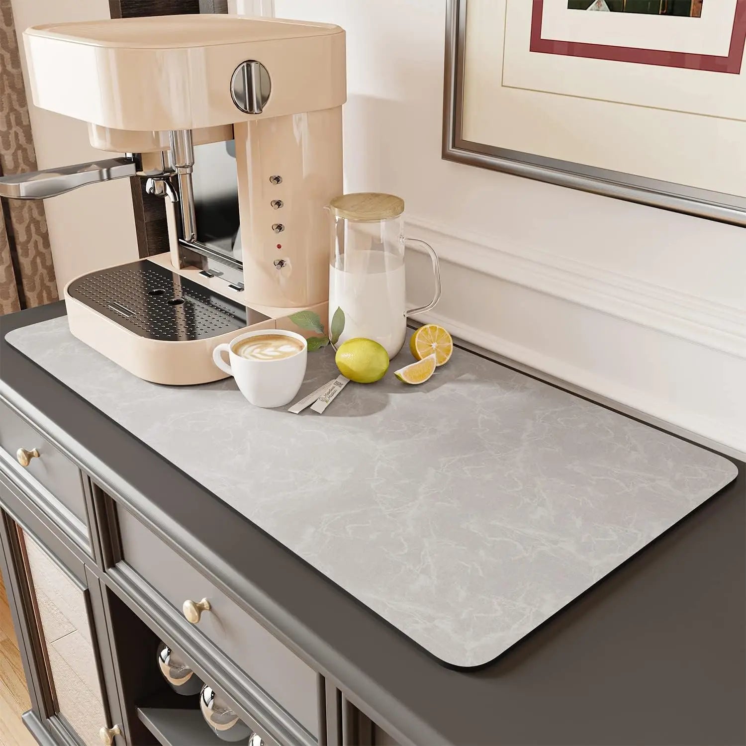 Coffee Machine Mat Rubber Backing Water-Absorbent Dish Drying Pad Kitchen Worktop Drainage Mat Home Decor