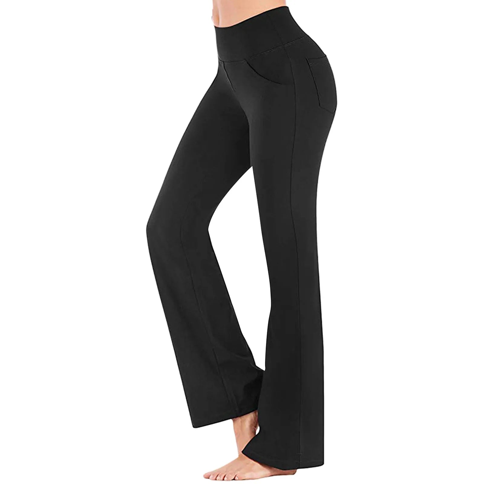 Flared Leggings Basic Yoga Pants With Pockets Women High Waist Breathable Comfortable Pants Gym Sports Slim Flared Tight Pants