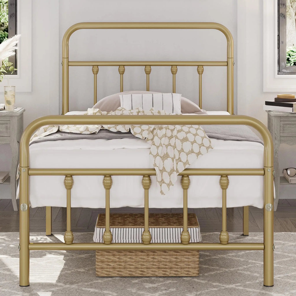 Classic Metal Platform Bed Frame Mattress Foundation with Victorian Style Iron-Art Headboard/Footboard/Under Bed Customized
