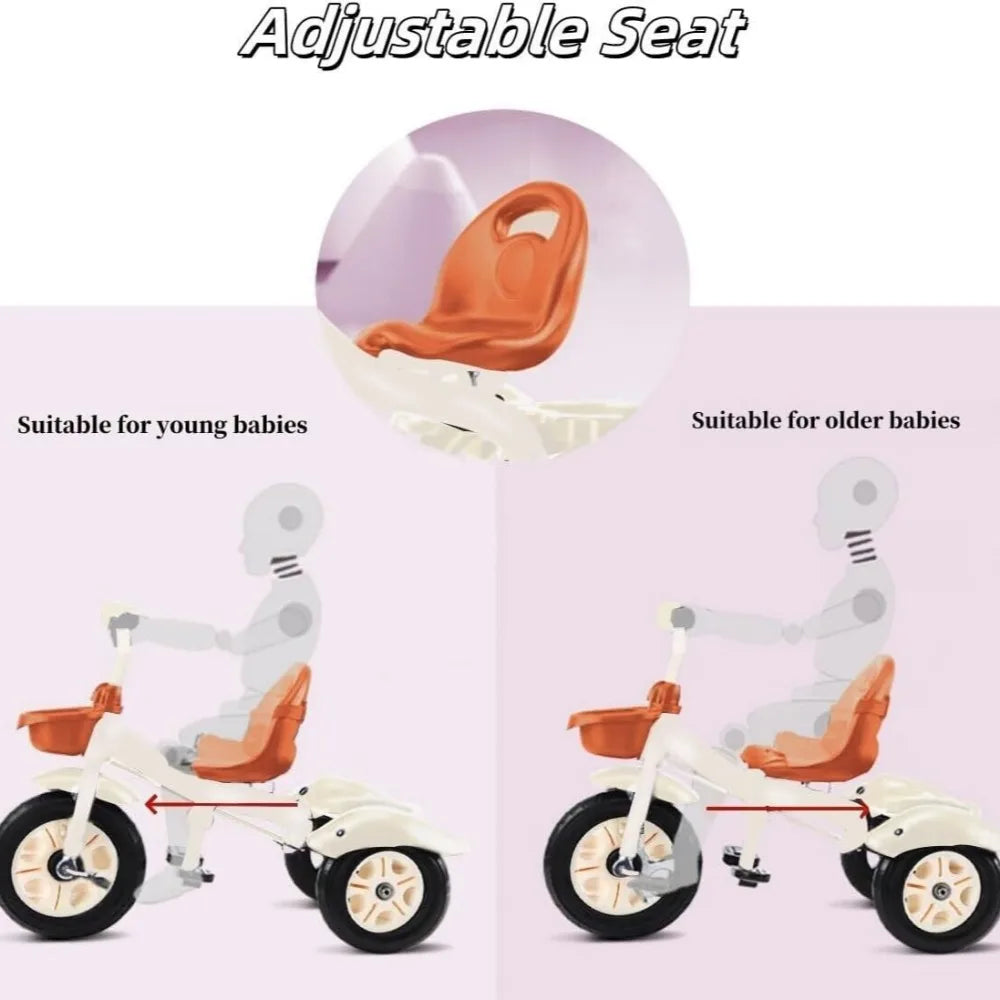 2 in 1 Toddler Tricycle for Kids Trike with Push Handle Adjustable Seat Storage Baskets Balance Bike Birthday Gift for Boy Girl