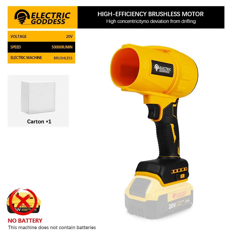 Electric Goddess 1500W Brushless Electric Turbo Blower Jet Fan 200M/S Air Blower Violent Blowing Tool For Dewalt 20V Battery