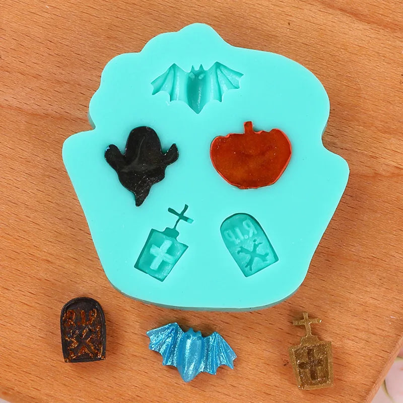 Non-Stick Halloween Silicone Baking Molds | DIY Candy Chocolate Fondant Maker | Ghost Pumpkin Bat Skull Witch Hat Shapes