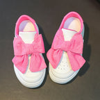 Little Kids Sneakers for Girls 2026 Spring Autumn Fashion White Skate Shoes Girls Casual Shoes with Big Pink Bow-knot Hot Sale