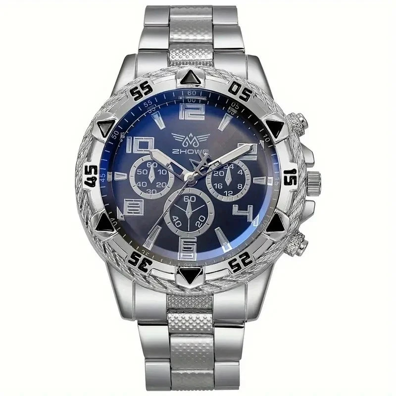 6Pcs/Set Men's Watch Set Fashion Leisure Classic Three Eye Digital Scale Circular Dial Quartz Watch Set Holiday Gift (With gift