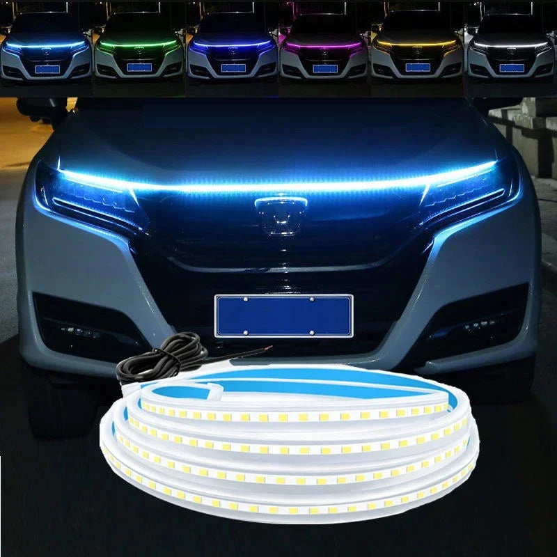 New LED Car Daytime Running Light DRL With Turn Signal Lamp Car Hood Decorative Light Strip With Start Scan Meteor Dynamic 12V