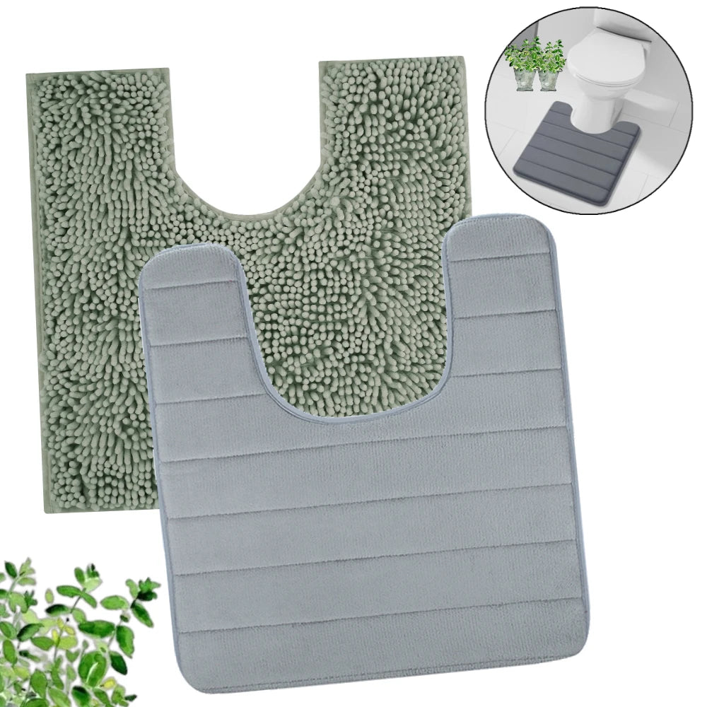 U-Shaped Toilet Mat Bathroom Mat Bathroom Carpet Bathroom Carpet Memory Foam/Chenille Bath Mat Anti-Skid Super Absorbent