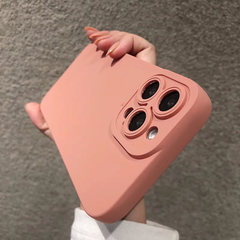 Matte Silicone Soft Phone Case For iPhone16 13 14 15 12 11 Pro Max  XR X XS 8 7 Plus Camera Lens Portector Back Cover