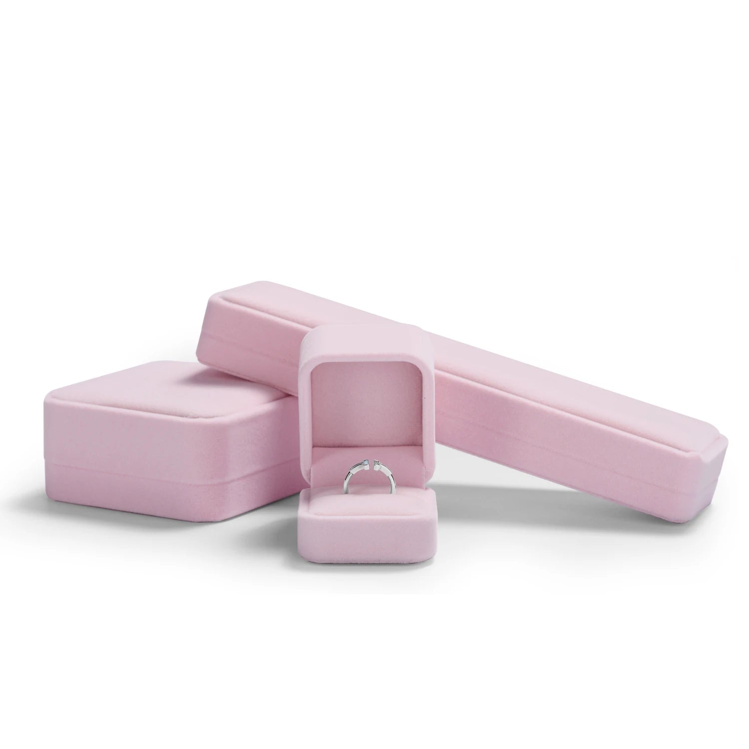 Pink Velvet Jewelry Box Set Jeweler Specialized Cases for Rings, Earrings, Bracelets, Necklaces, Premium Gift Storage Organizer