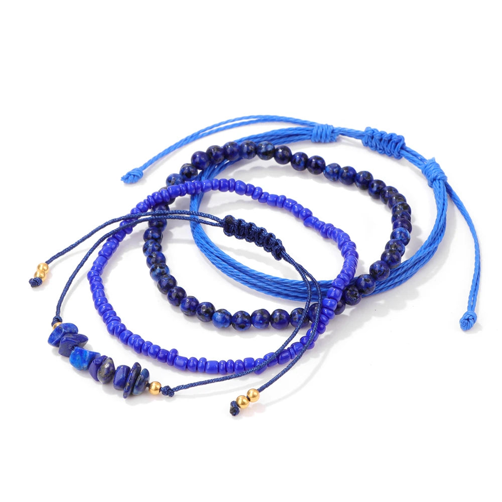 4pcs/Set Colorful Minimalism Small Beads Bracelet Green Pink Purple Orange Summer Beach Gathering Women Girl Party Gifts Jewelry